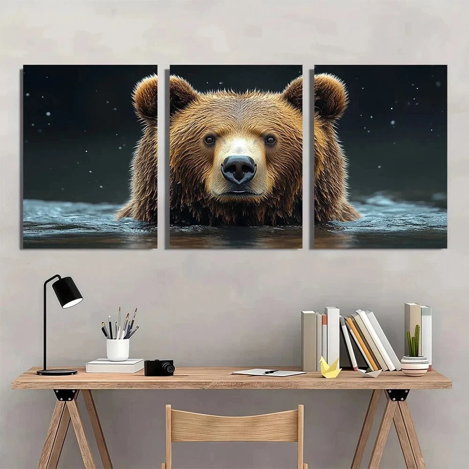 3pcs Whimsical Playful Bear Wildlife Metal Print Ready to Hang Art
