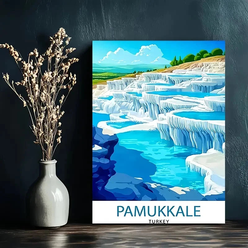 The White Travertine Terraces Of Turkey Travel Poster Print Wall Art