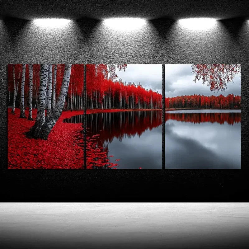 3pcs Roses The Lake Side Modern Nature Metal Print Ready to Hang Art