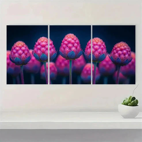 3pcs Gomphrena Flower Gardener Amaranth Wall Art Set Canvas Unframed - High Quality Print 100% Australian Made Wall Canvas