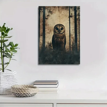 Beautiful Abstract Art Vintage Forest Owl Painting 40x60cm Metal Print Ready to Hang