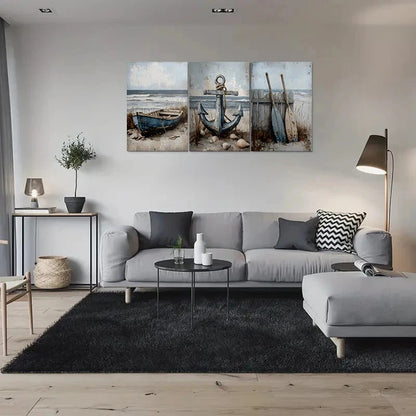 3pcs Beach Scene Nautical Boat Oars Coastal Metal Print Ready to Hang Art