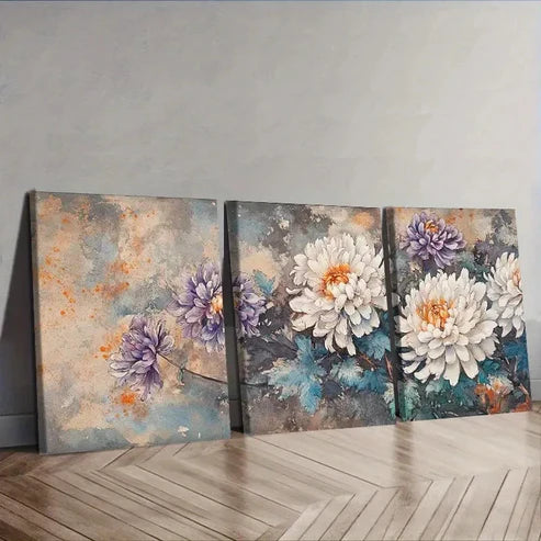 3pcs Chrysanthemums Wall Art Canvas Unframed - High Quality Print 100% Australian Made Wall Canvas