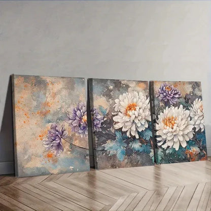 3pcs Chrysanthemums Wall Art Canvas Unframed - High Quality Print 100% Australian Made Wall Canvas