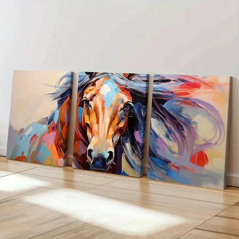 3pcs  Horse Retro Watercolor Style Wall Art Set Canvas Framed 40x60cm - High Quality Print 100% Australian Made Wall Canvas Ready to Hang