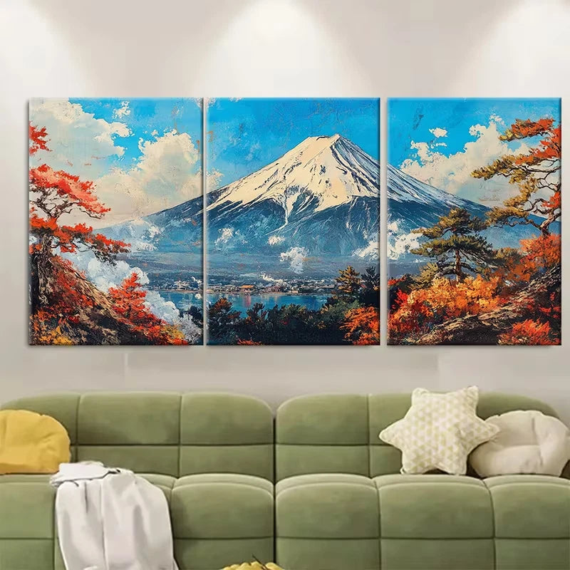 3pcs Asia Mount Fuji Japanese Metal Print Ready to Hang Art
