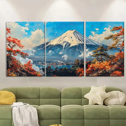 3pcs Asia Mount Fuji Japanese Metal Print Ready to Hang Art