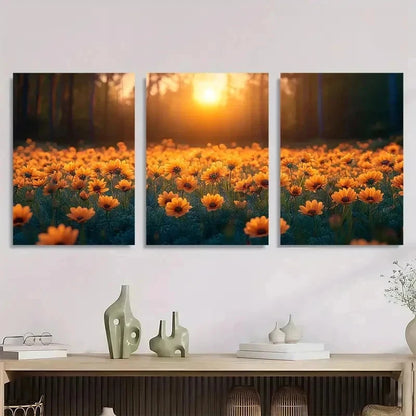 3pcs Orange Daisy Meadow Warm Sunlight Perfect Wall Art Set Canvas Framed 40x60cm - High Quality Print 100% Australian Made Wall Canvas Ready to Hang