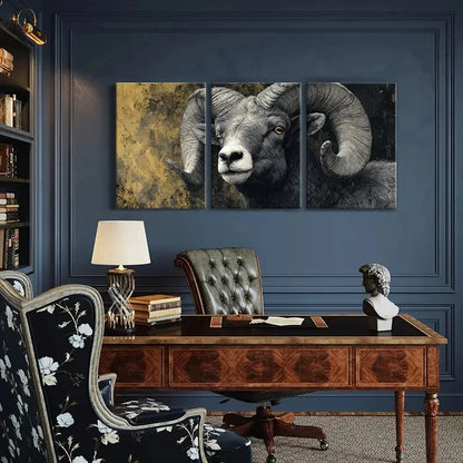 3pcs Artistic Ram Portrait Detailed Illustration Metal Print Ready to Hang Art