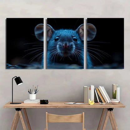3pcs Abstract Vibrant Blue Mouse Metal Print Ready to Hang Art
