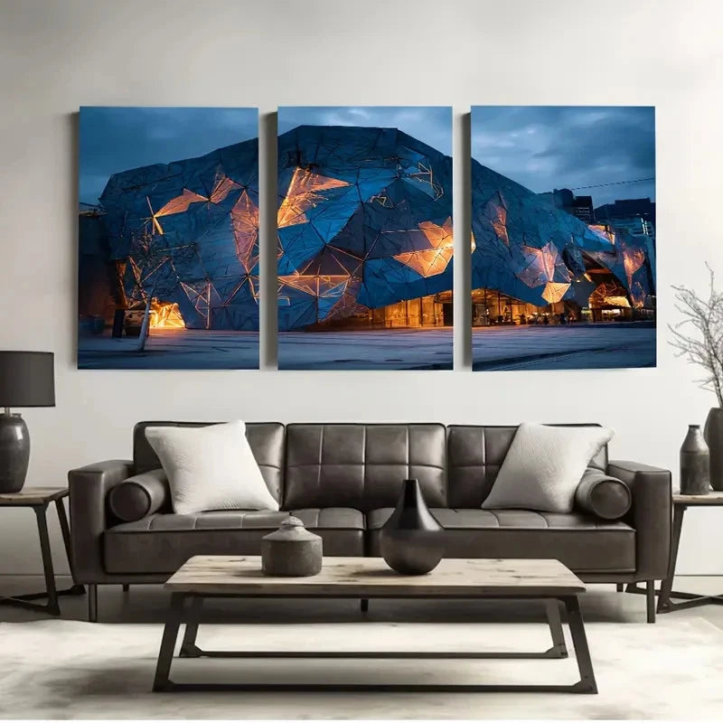 3pcs Federation Square, Melbourne, Australia Wall Art Set Canvas Framed 60x90cm - High Quality Print 100% Australian Made Wall Canvas Ready to Hang