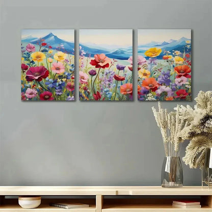 3pcs Wildflower Meadow Floral Metal Print Ready to Hang Art
