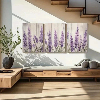 3pcs Purple Blooms Tranquil Lavender Field Wall Art Set Canvas Framed 40x60cm - High Quality Print 100% Australian Made Wall Canvas Ready to Hang