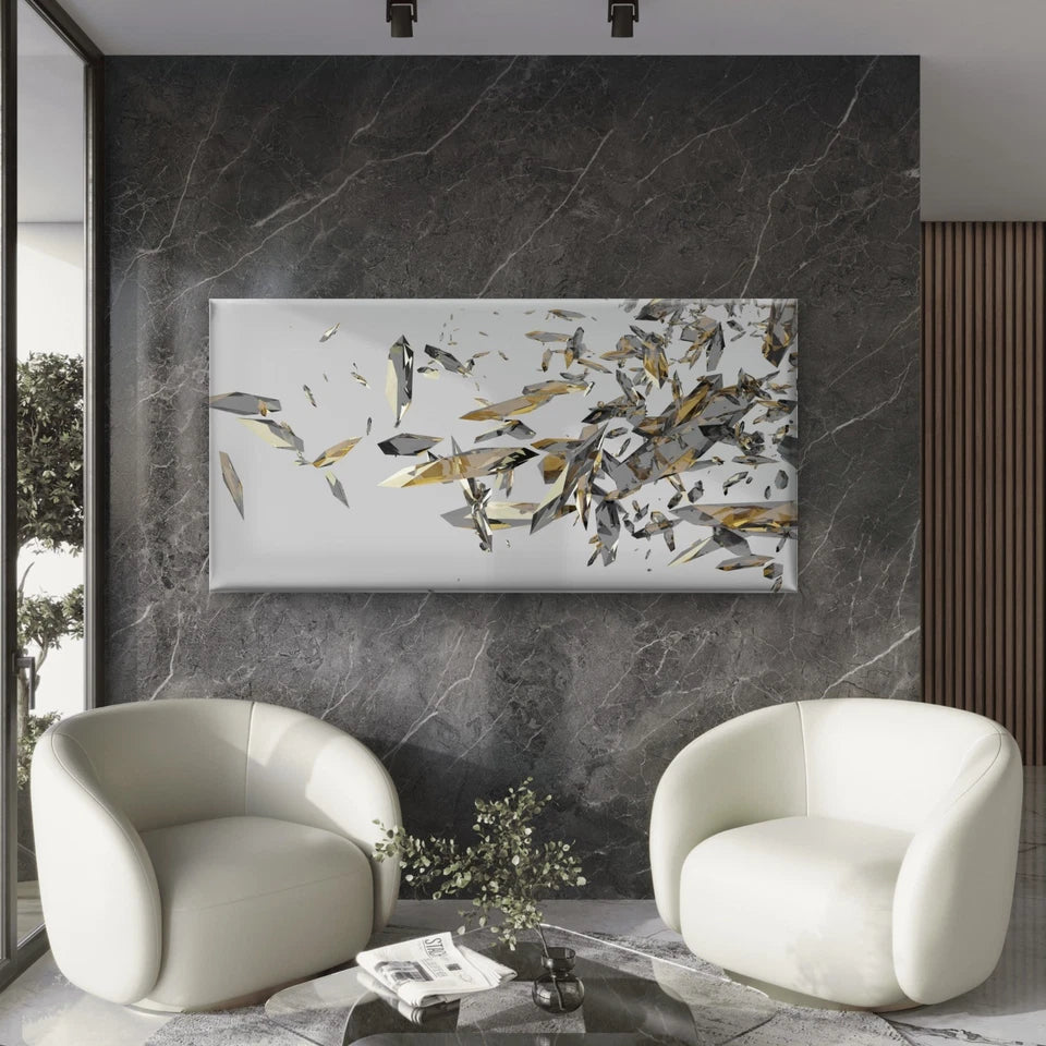 Broken Glass Shards Abstract Wall Art Canvas Office Home Room Framed 120x60cm