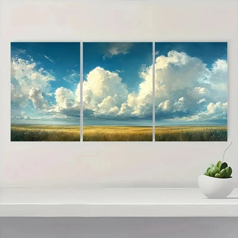 3pcs  Minimalist Cloudy Sky Landscape TY     Wall Art Set Canvas Framed 60x90cm - High Quality Print 100% Australian Made Wall Canvas Ready to Hang