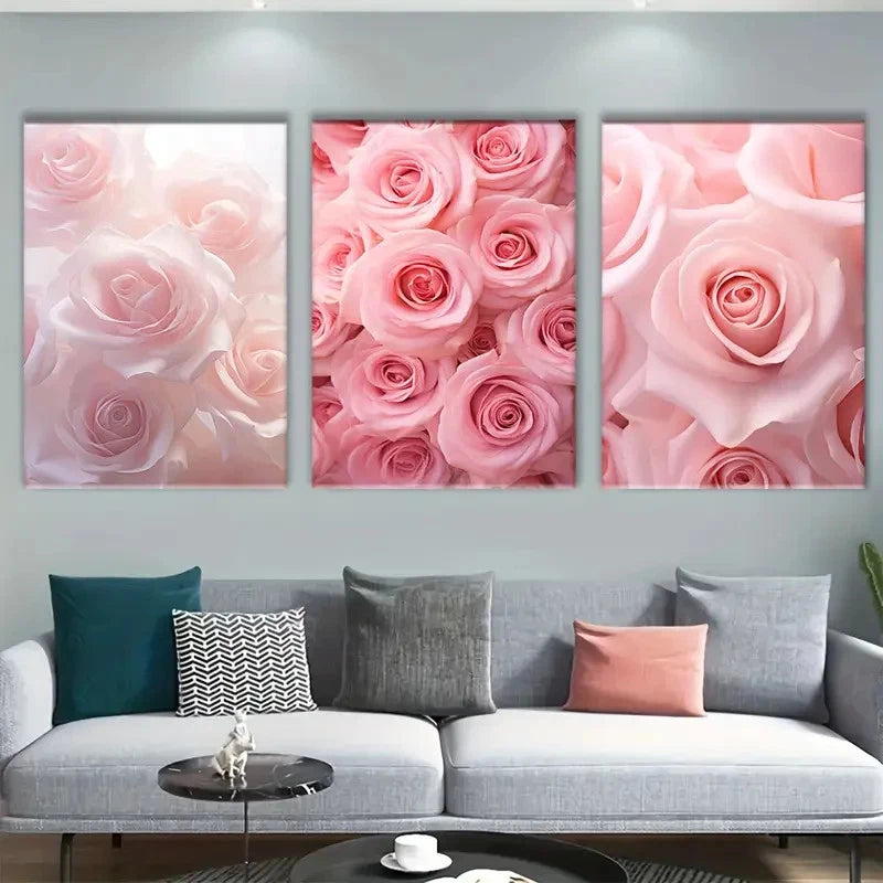 3pcs Elegant Pink Peony Classic Style Print Metal Print Ready to Hang Art