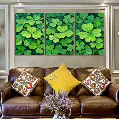 3pcs Vibrant Green Clover Design Metal Print Ready to Hang Art