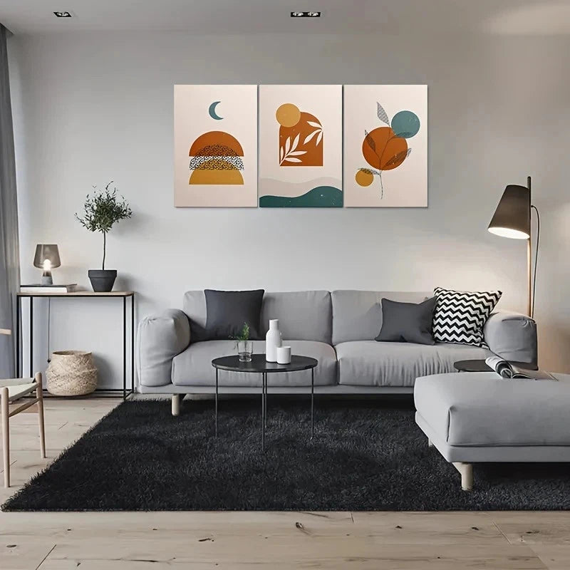 3pcs Abstract Geometric Earthy Tones Metal Print Ready to Hang Art