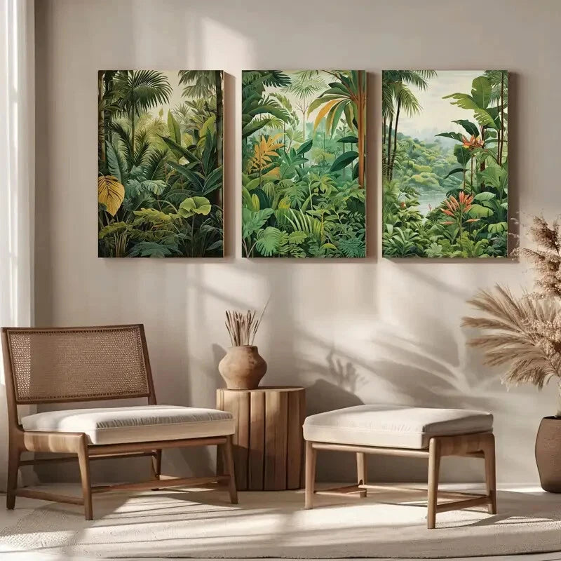 3pcs Bohemian Leaves & Lush Greenery Metal Print Ready to Hang Art