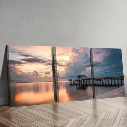 3pcs Gulf Coast Pier Seascape With Rustic Wall Art Set Canvas Framed 40x60cm - High Quality Print 100% Australian Made Wall Canvas Ready to Hang