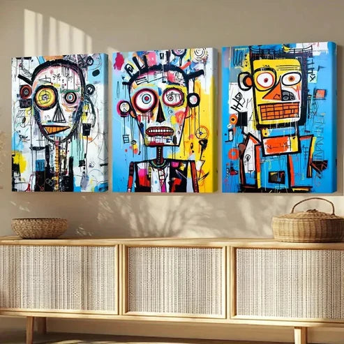 3pcs Abstract Human Face Graffiti Wall Art Set Canvas Unframed - High Quality Print 100% Australian Made Wall Canvas