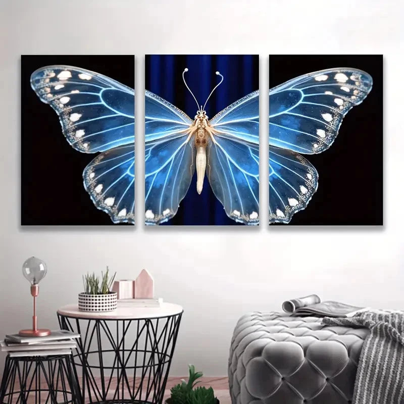 3pcs Morpho Menelaus Butterfly Painting Wall Art Set Canvas Framed 60x90cm - High Quality Print 100% Australian Made Wall Canvas Ready to Hang