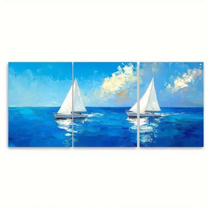 3pcs Two White Sailing Boats on Vibrant Blue Wa Wall Art Set Canvas Framed 40x60cm - High Quality Print 100% Australian Made Wall Canvas Ready to Hang