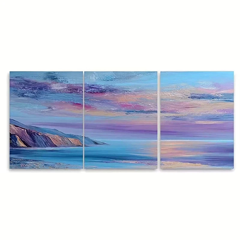 3pcs Tranquil Coastal Sunset Oil Painting Wall Art Set Canvas Framed 50x70cm - High Quality Print 100% Australian Made Wall Canvas Ready to Hang