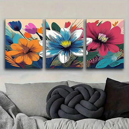 3pcs Abstract Floral Artwork in Bold Wall Art Set Canvas Unframed - High Quality Print 100% Australian Made Wall Canvas