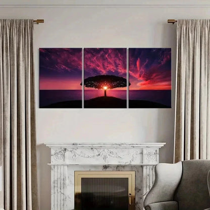 3pcs Red Sunset Trees In The Sea Wall Art Set Canvas Framed 40x60cm - High Quality Print 100% Australian Made Wall Canvas Ready to Hang