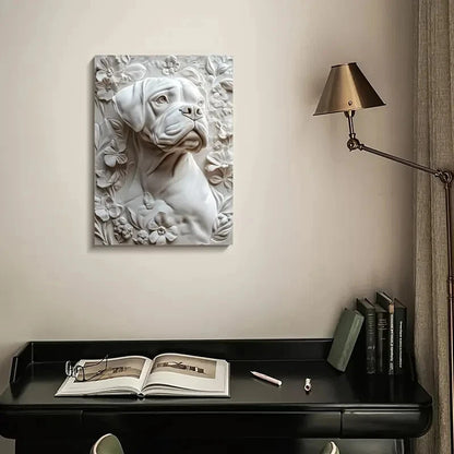 Magnificent White Boxer Dog Surrounded Painting 40x60cm Metal Print Ready to Hang