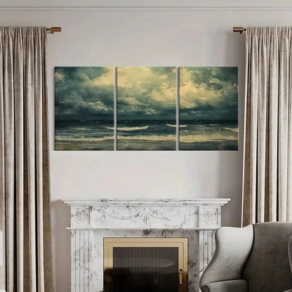 3pcs Ocean Waves Stormy Sky Moody Atmosphere Metal Print Ready to Hang Art