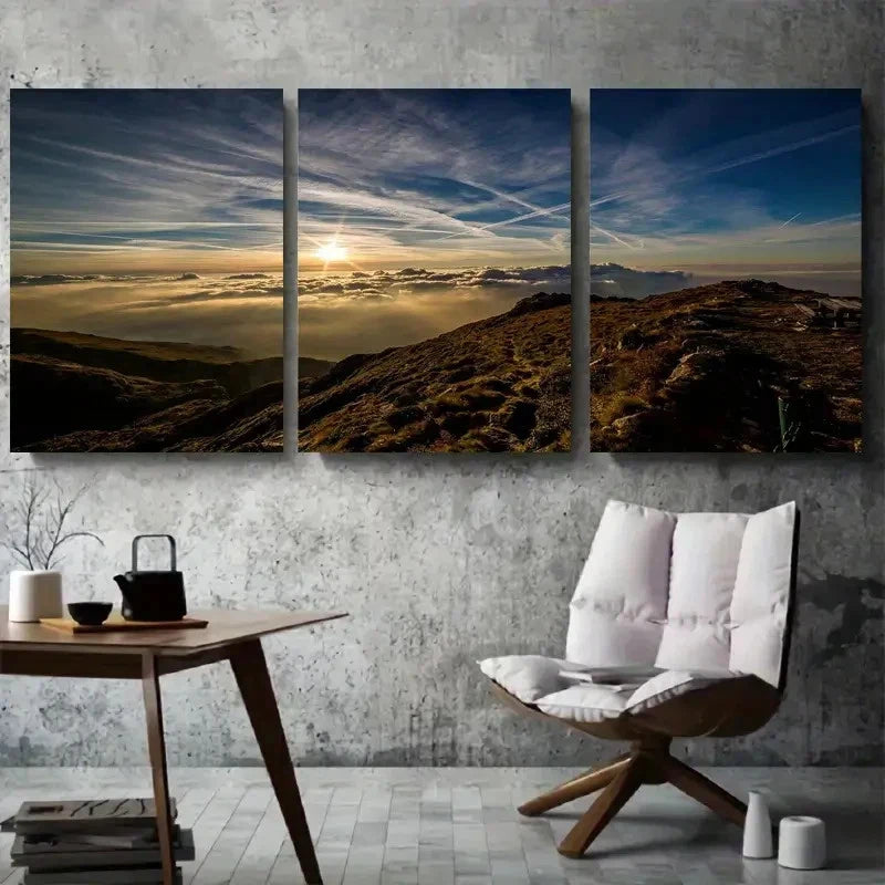 3pcs Scenic Mountain Sunrise Nature Metal Print Ready to Hang Art