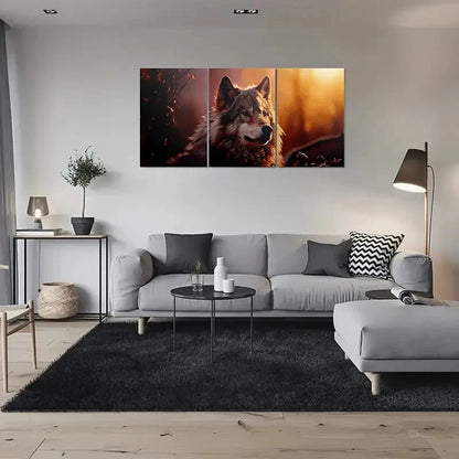 3pcs Wolf Modern Animal Textured Metal Print Ready to Hang Art