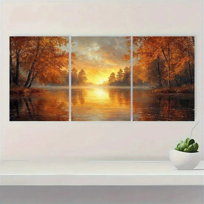 3pcs River Sunset Trees Scenery Metal Print Ready to Hang Art