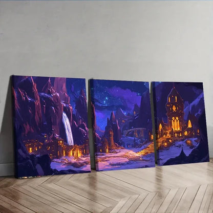 3pcs Ancient Mountain City Darkness Perfect Wall Art Set Canvas Unframed - High Quality Print 100% Australian Made Wall Canvas