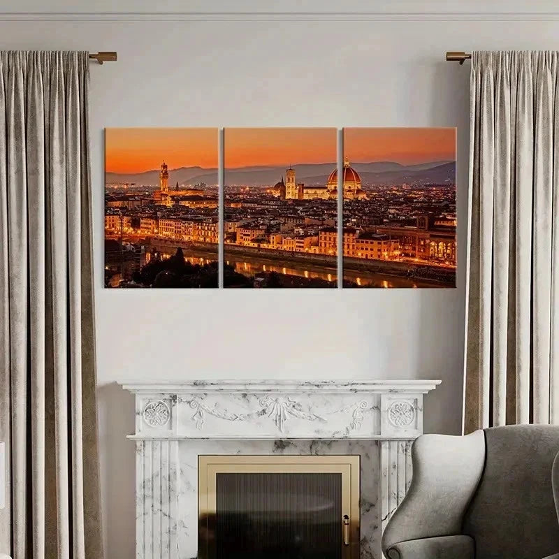 3pcs Florence Cathedral Cityscape At Dusk Wall Art Set Canvas Framed 40x60cm - High Quality Print 100% Australian Made Wall Canvas Ready to Hang