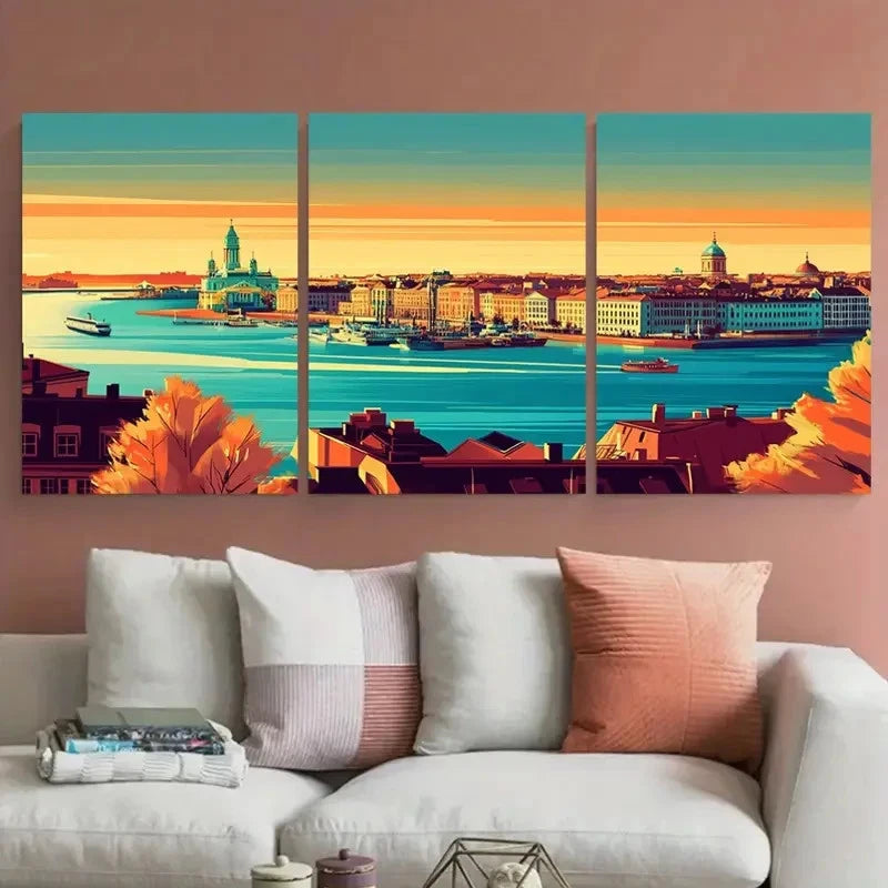 3pcs Vibrant Nordic & Scandinavian Perfect Wall Art Set Canvas Framed 40x60cm - High Quality Print 100% Australian Made Wall Canvas Ready to Hang