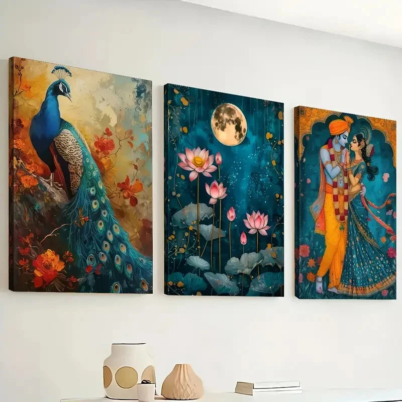 3pcs Lotus And Peacock Designs Perfect Wall Art Set Canvas Framed 40x60cm - High Quality Print 100% Australian Made Wall Canvas Ready to Hang