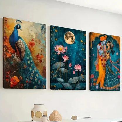 3pcs Lotus And Peacock Designs Perfect Wall Art Set Canvas Framed 40x60cm - High Quality Print 100% Australian Made Wall Canvas Ready to Hang