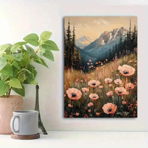 Beautiful Pink Wildflower Meadow Painting 60x90cm Metal Print Ready to Hang