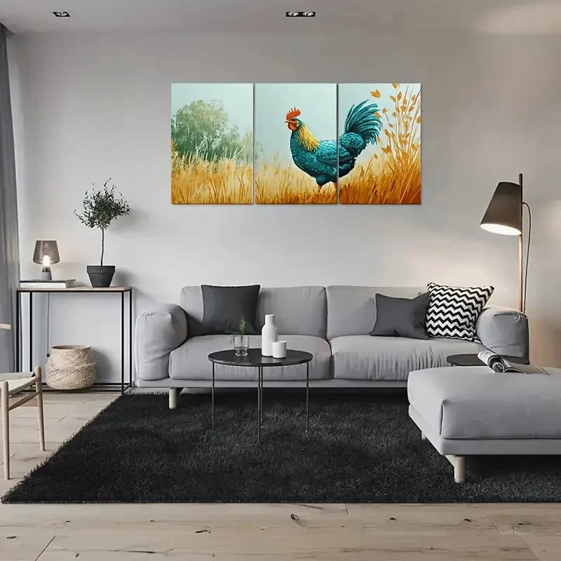 3pcs Colorful Rooster Farmhouse Decor Metal Print Ready to Hang Art