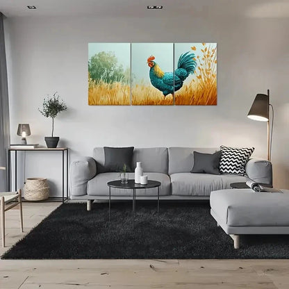 3pcs Colorful Rooster Farmhouse Decor Metal Print Ready to Hang Art