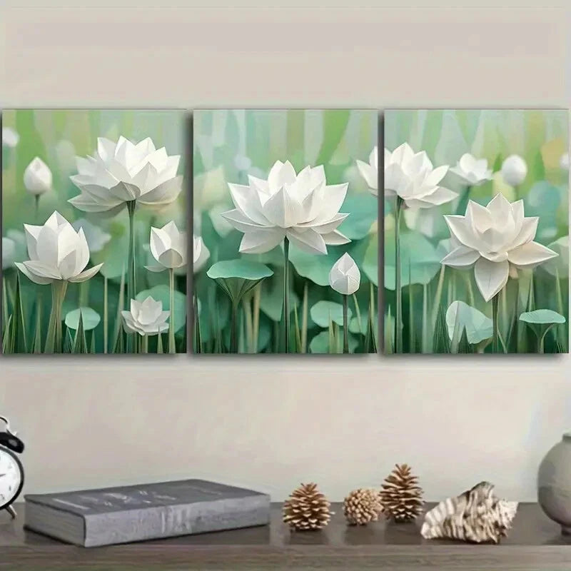 3pcs White Lotus Serene Nature Metal Print Ready to Hang Art