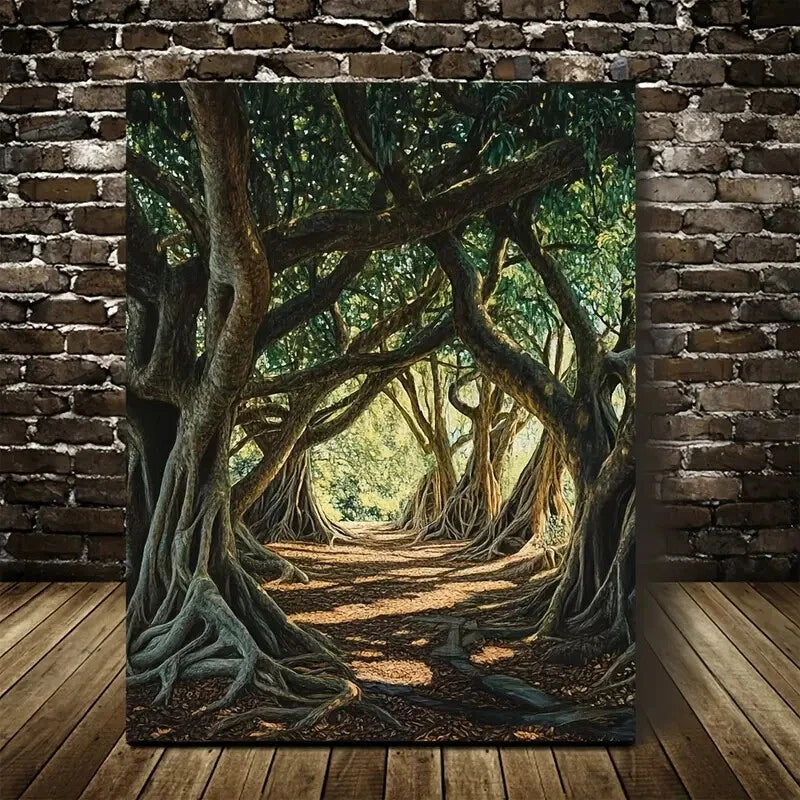 Flourishing Banyan Forest Painting 40x60cm Metal Print Ready to Hang