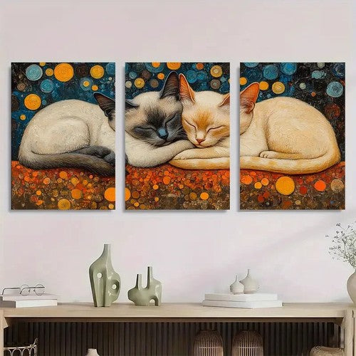 3pcs Siamese Cats Painting Colourful Metal Print Ready to Hang Art