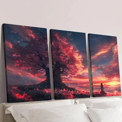 3pcs Girl Beneath a Cherry Blossom Tree Wall Art Set Canvas Framed 40x60cm - High Quality Print 100% Australian Made Wall Canvas Ready to Hang