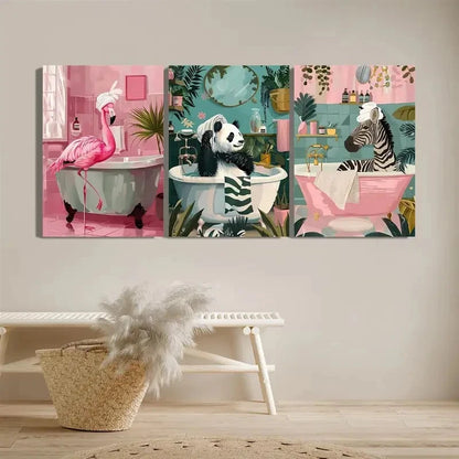 3pcs Flamingo Panda and Zebra Patterns Metal Print Ready to Hang Art