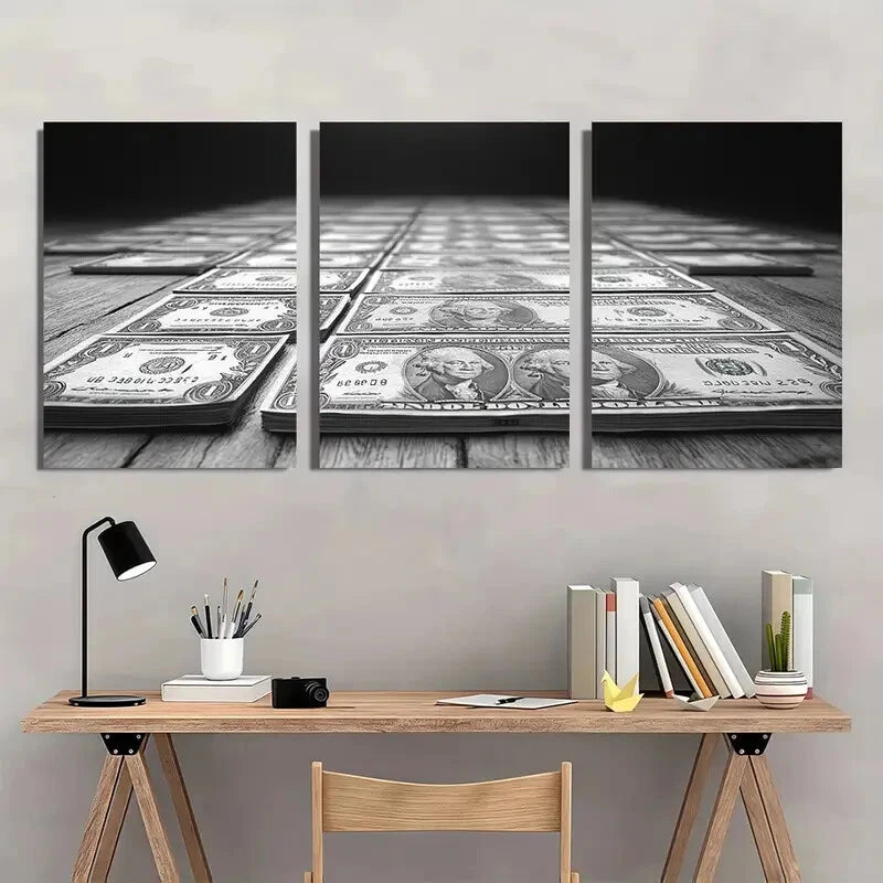3pcs Black and White Money Rules Metal Print Ready to Hang Art