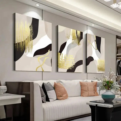 3pcs Abstract Black & Golden Décor Perfect Wall Art Set Canvas Framed 40x60cm - High Quality Print 100% Australian Made Wall Canvas Ready to Hang